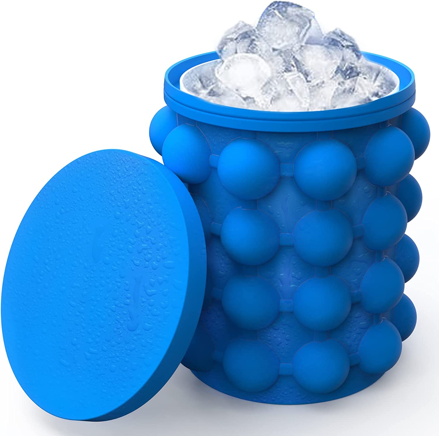 Ice Cube Mold Ice Trays, Large Silicone Ice Bucket, (2 in 1) Portable Round Ice Cube Maker