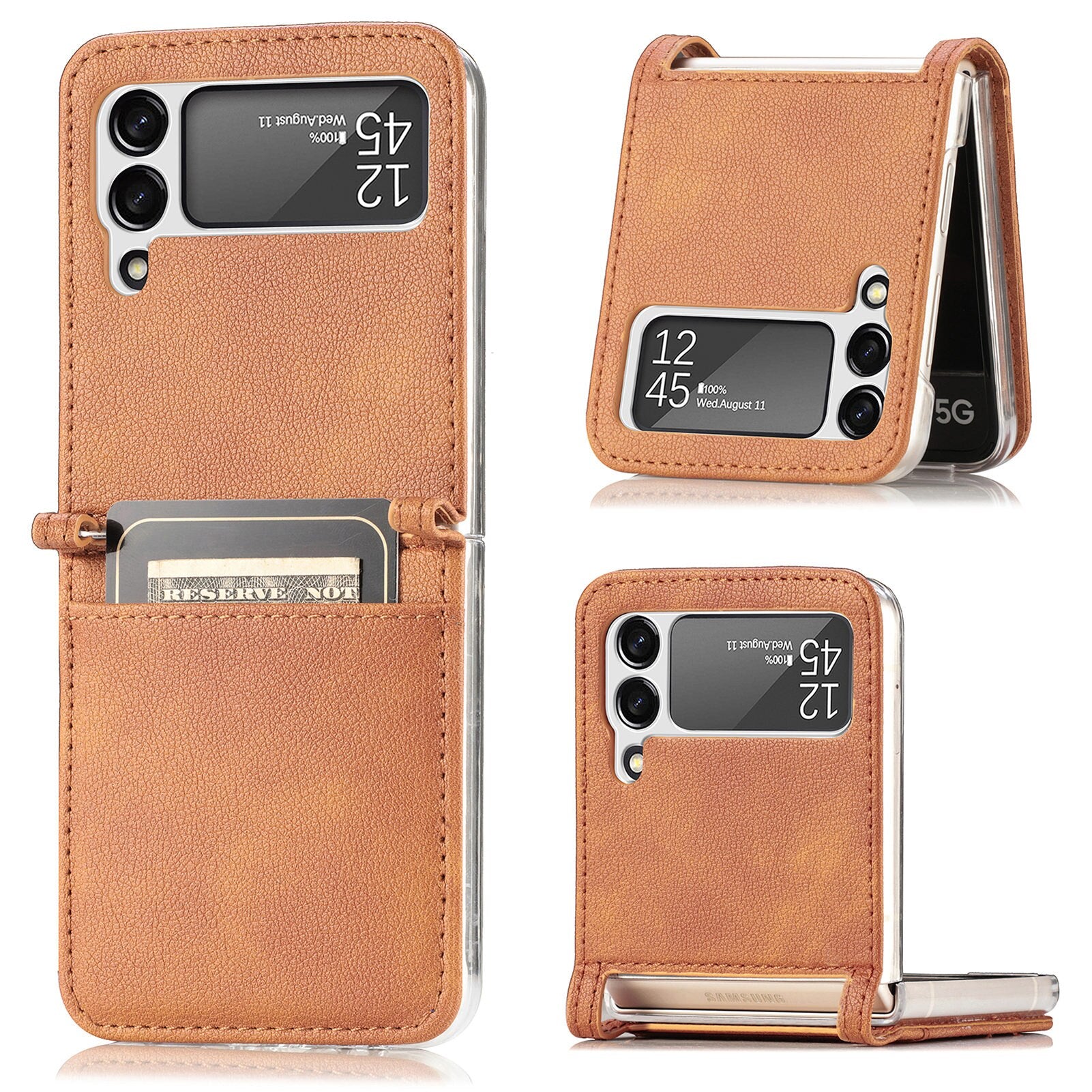 Samsung Galaxy Z Flip 3 Case: Shockproof Thin Card Slot Leather Case for Samsung Galaxy Z Flip 3 Flip3 5G Anti-Scratch Protective Phone Cover Funda