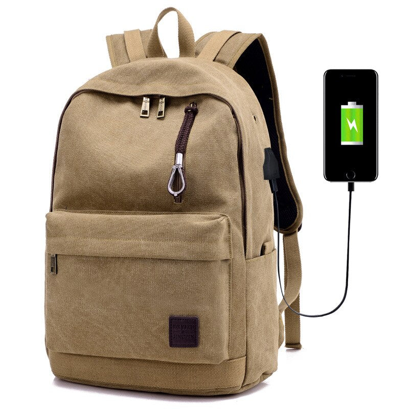 Canvas backpack usb rechargeable backpack