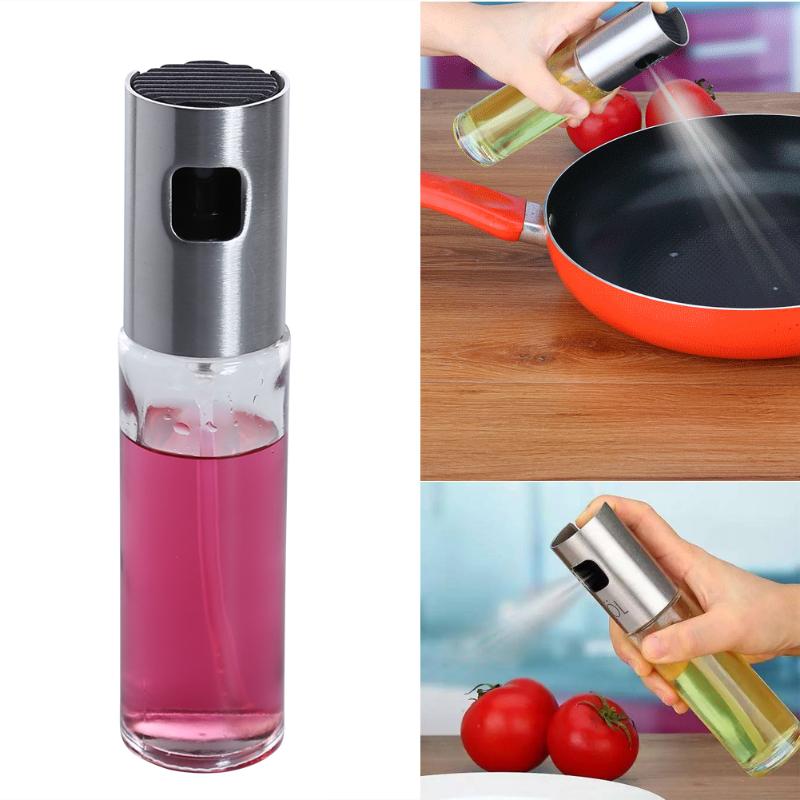 100ML Stainless Steel Glass Oil Pump Spray Fine Bottle Olive Can Vinegar Spraying Bottle BBQ Kitchen cooking utensils Gadget