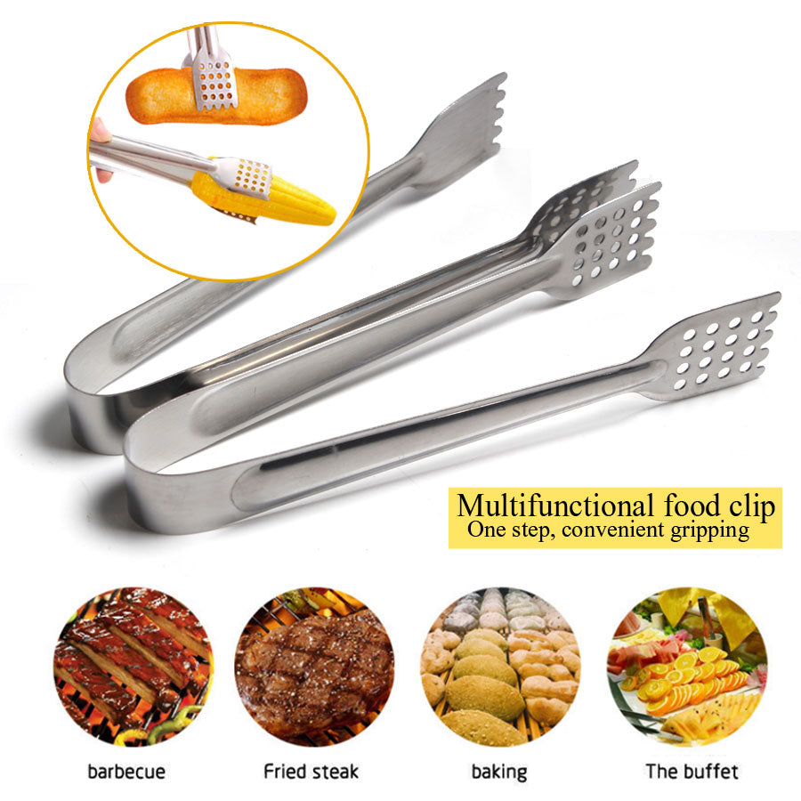 18cm 22cm 26cm Stainless Steel BBQ Tongs Kitchen Hole Tongs Lock Design Barbecue Clip Clamp Practical Kitchen Tools