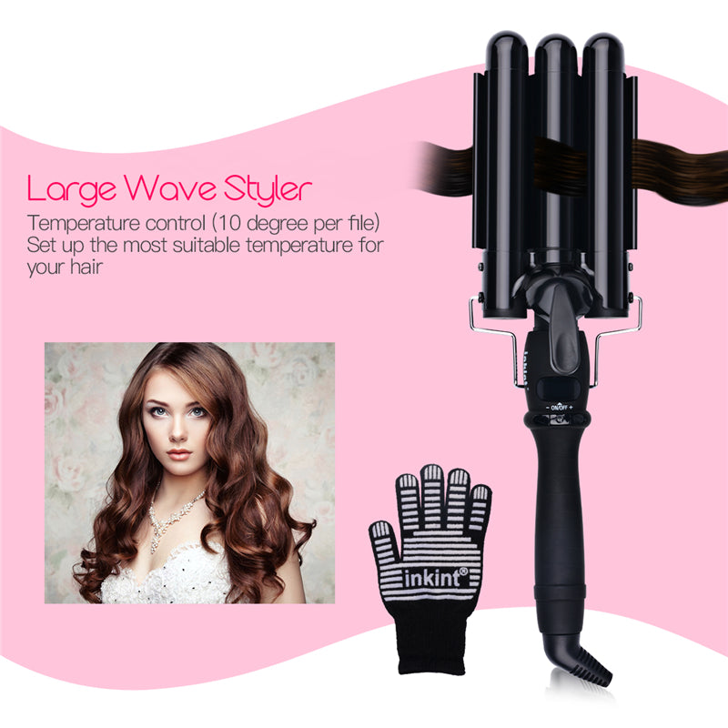 19mm 22mm 25mm LCD Digital Perm Ceramic Triple Barrels Deep Curler Wave Curly Hair Waver Roller Fast Heating Curling Iron Glove