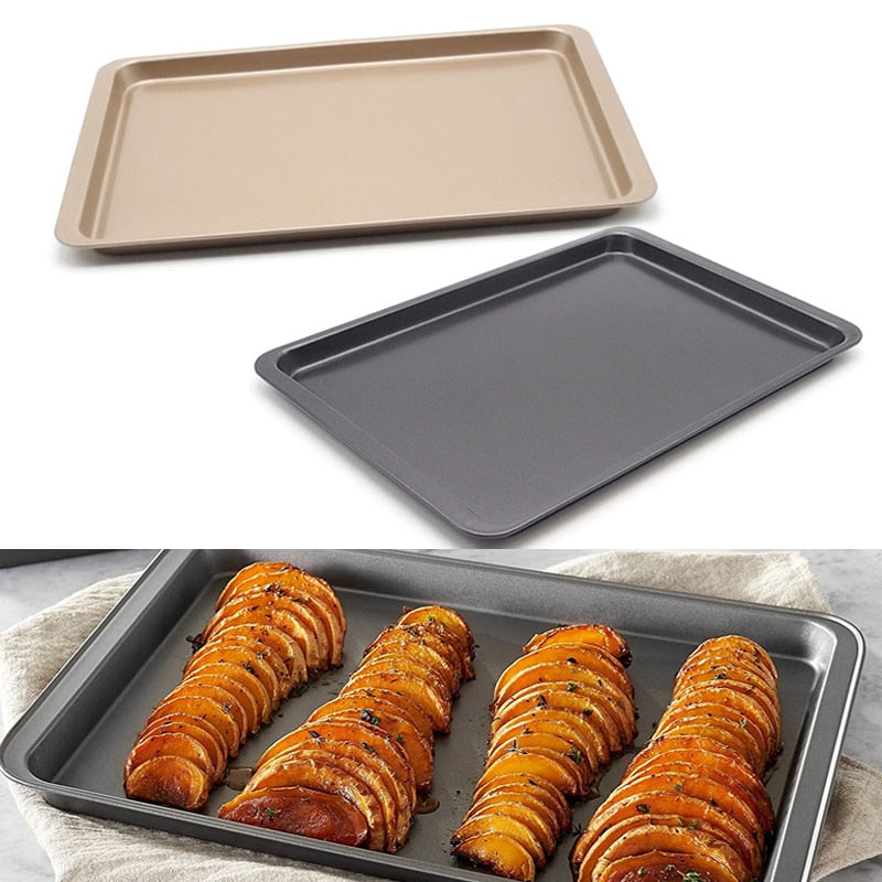 1Pcs Baking Pan, Non-stick Carbon Steel Cookie Sheet Pan, FDA Approved for Oven Roasting Meat Bread Jelly Roll Battenberg