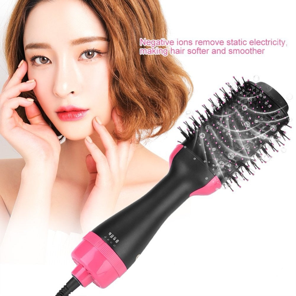 2 in 1 Multifunctional Hair Dryer & Volumizer Rotating Hair Brush Roller Rotate Styler Comb Styling Straightening Curling Iron