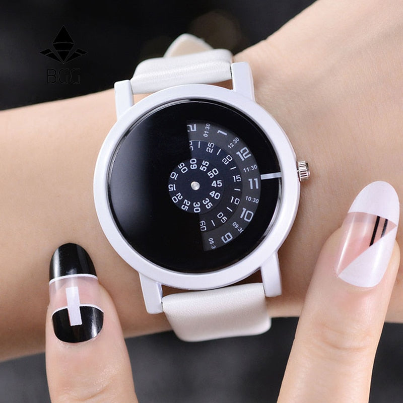2017 BGG creative design wristwatch camera concept brief simple special digital discs hands fashion quartz watches for men women