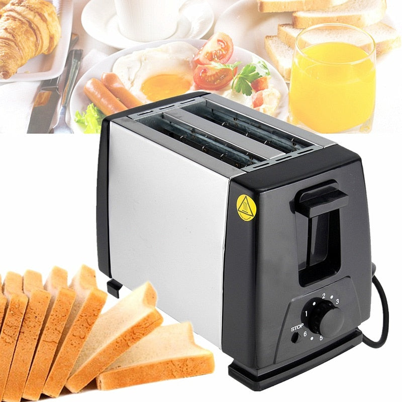 230V 750W 6 Modes EU Plug Automatic Toaster Bread Oven Baking Breakfast Machine Stainless steel 2 Slices Slots Bread Maker