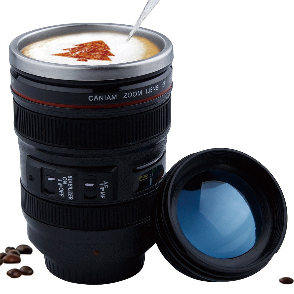 400ml Stainless Steel Camera Lens Mug With Lid New Fantastic Coffee Mugs Tea Cup Novelty Gifts Caneca Lente Cups Drinkware