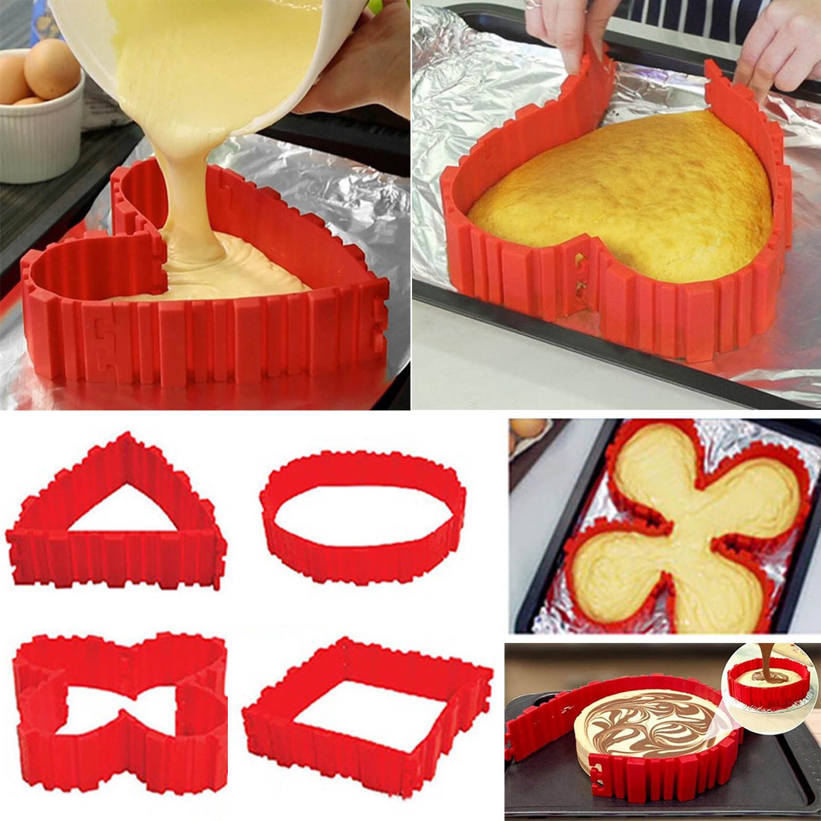 4pcs/set Magic Cake Mold Multi Style DIY Puzzle Silicone Mold Bread Cake Pan Cake Mold Silicone Form Baking Tool H363