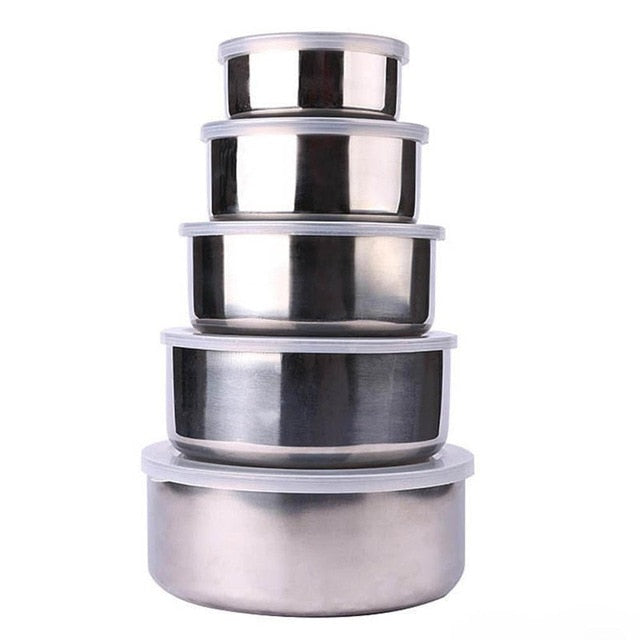 5 Pcs/Set  Stainless Steel Home Kitchen Food Container Storage Mixing Bowl Set high quality color preservation bowl