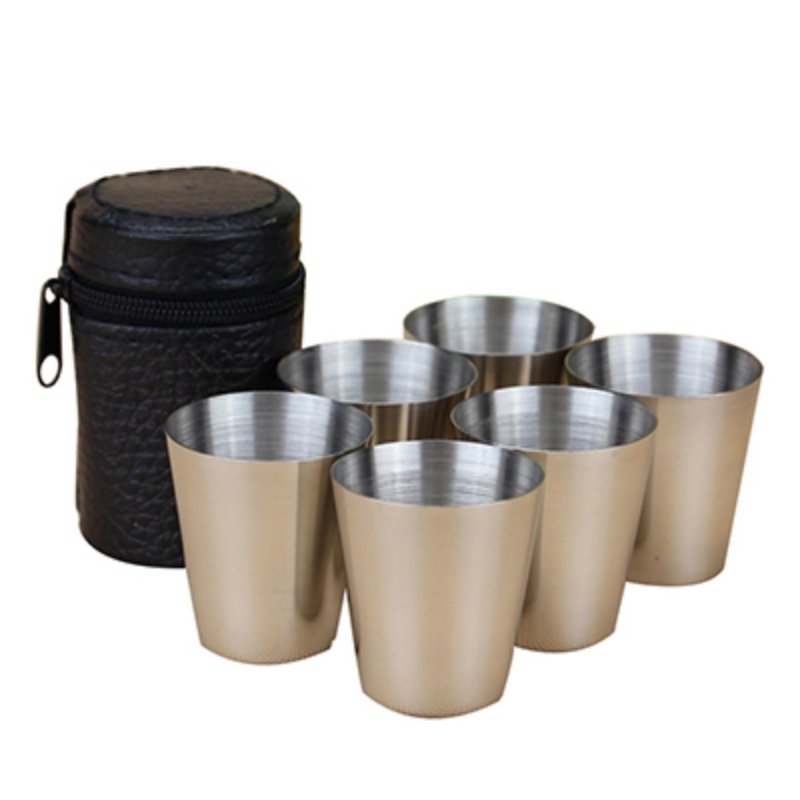 6 Pieces Cups Mugs Stainless Bag Travel Set for Tea Coffee Espresso Beer 30ml Cups