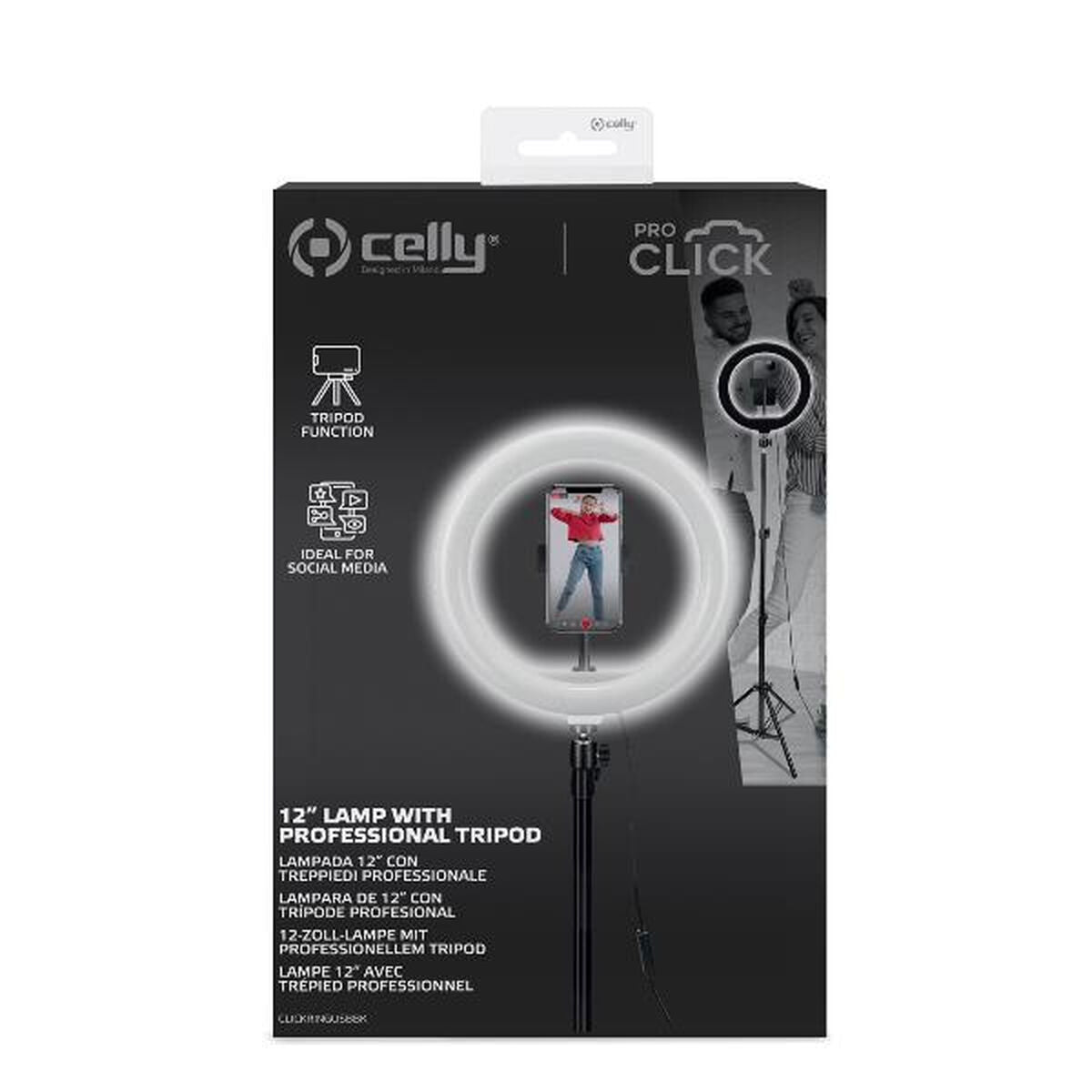 Selfie Ring Light Anneau de Lumière avec Triepied et Télécommande Celly CLICKRINGUSBBK