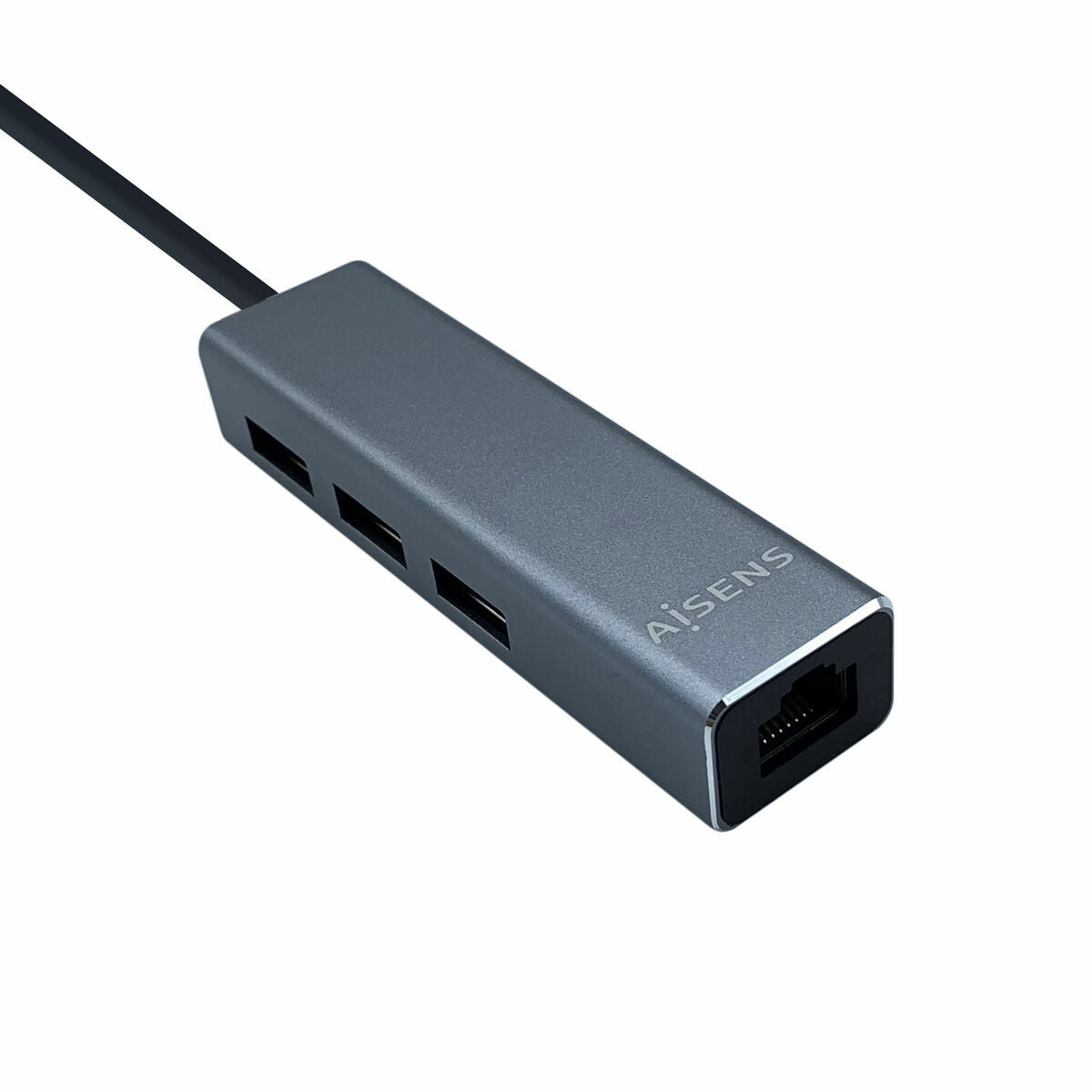 USB Hub Aisens Conversor USB 3.0 a ethernet gigabit 10/100/1000 Mbps + Hub 3 x USB 3.0, Gris, 15 cm