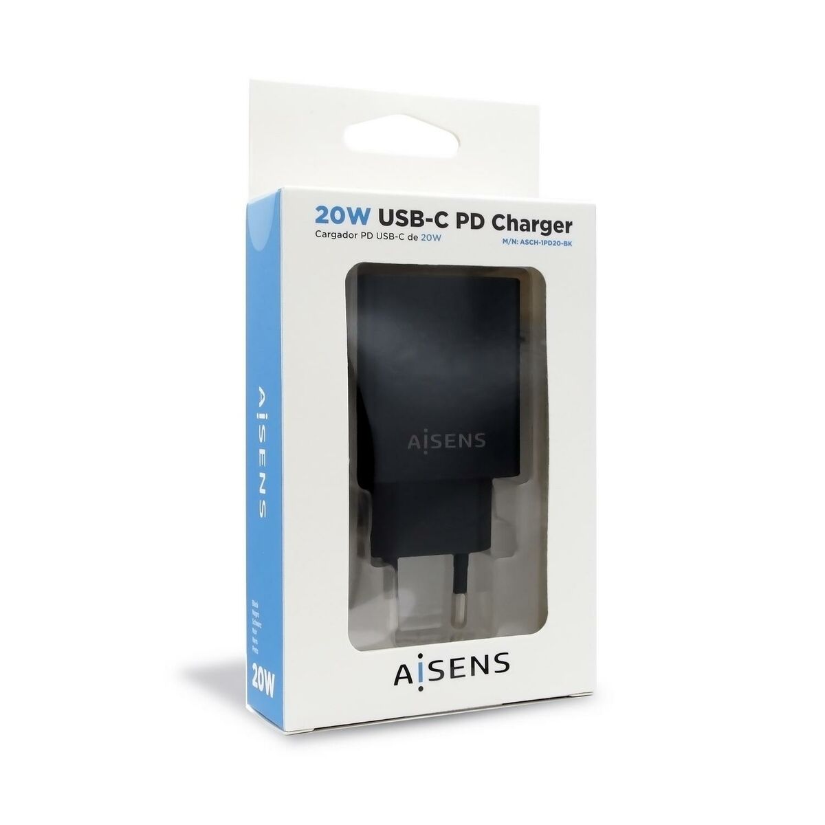 Chargeur Aisens Cargador USB-C PD 3.0 1 Puerto 1x USB-C 20 W, Negro USB-C Noir 20 W
