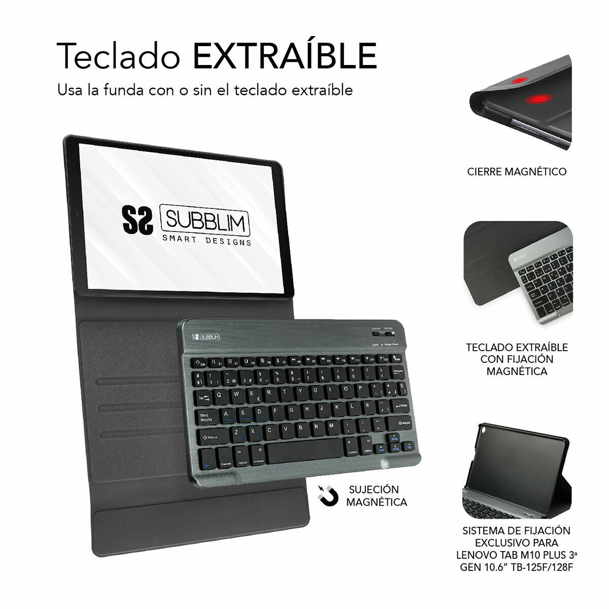 Housse pour Tablette et Clavier Subblim Lenovo Tab M10 Plus Noir 10,6" Espagnol Qwerty QWERTY