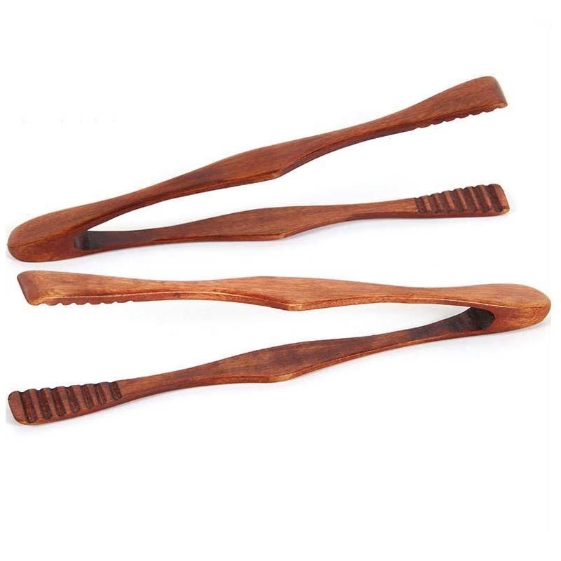 BalleenShiny 1 pc Wood Food Tongs Barbecue Steak Tongs Bread Dessert Pastry Clip Clamp Buffet Kitchen CookingTools