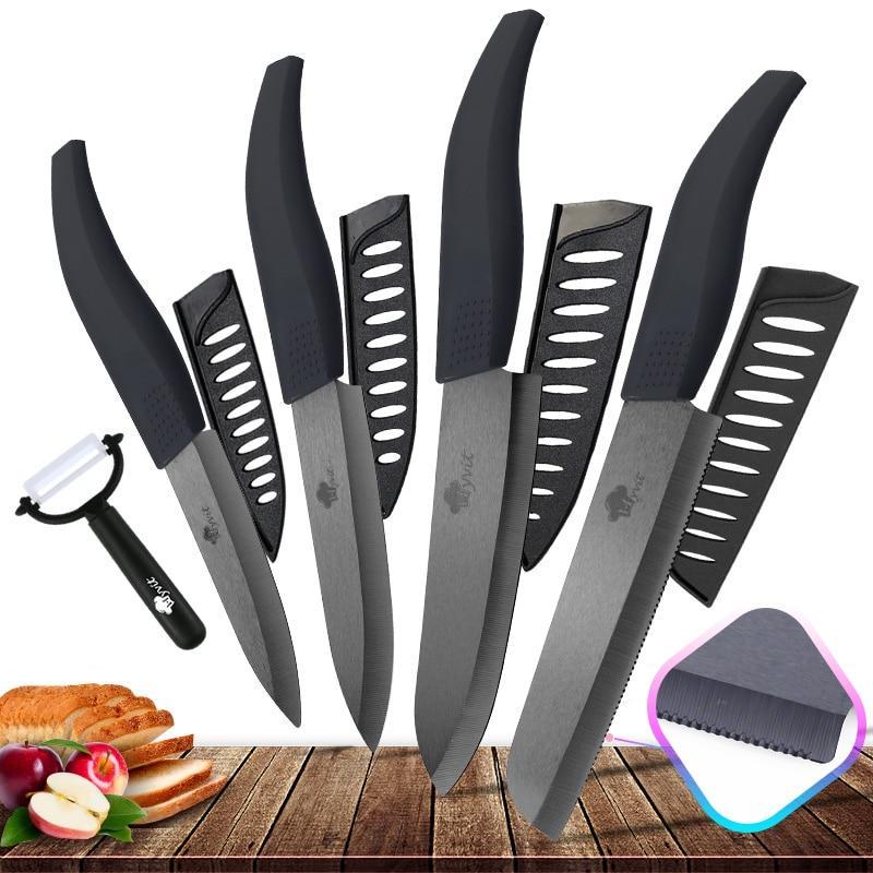 Ceramic Knife 3 4 5 inch + 6 inch Kitchen Knives Serrated Bread Set +Peeler Zirconia