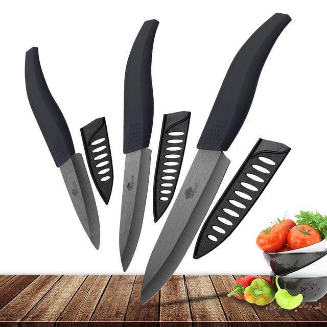 Ceramic Knife 3 4 5 inch Set Zirconia Black Blade Kitchen Chef Knives Three Piece Set Fruit Vegetable Color Anti-Slip Handle