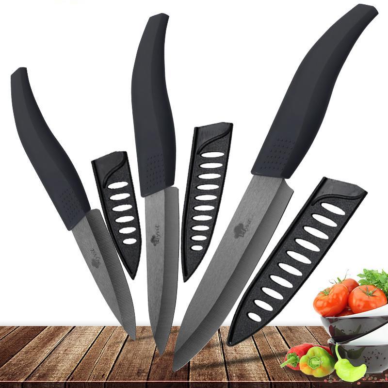 Ceramic Knife 3 4 5 inch Set Zirconia Black Blade Kitchen Chef Knives Three Piece Set Fruit Vegetable Color Anti-Slip Handle