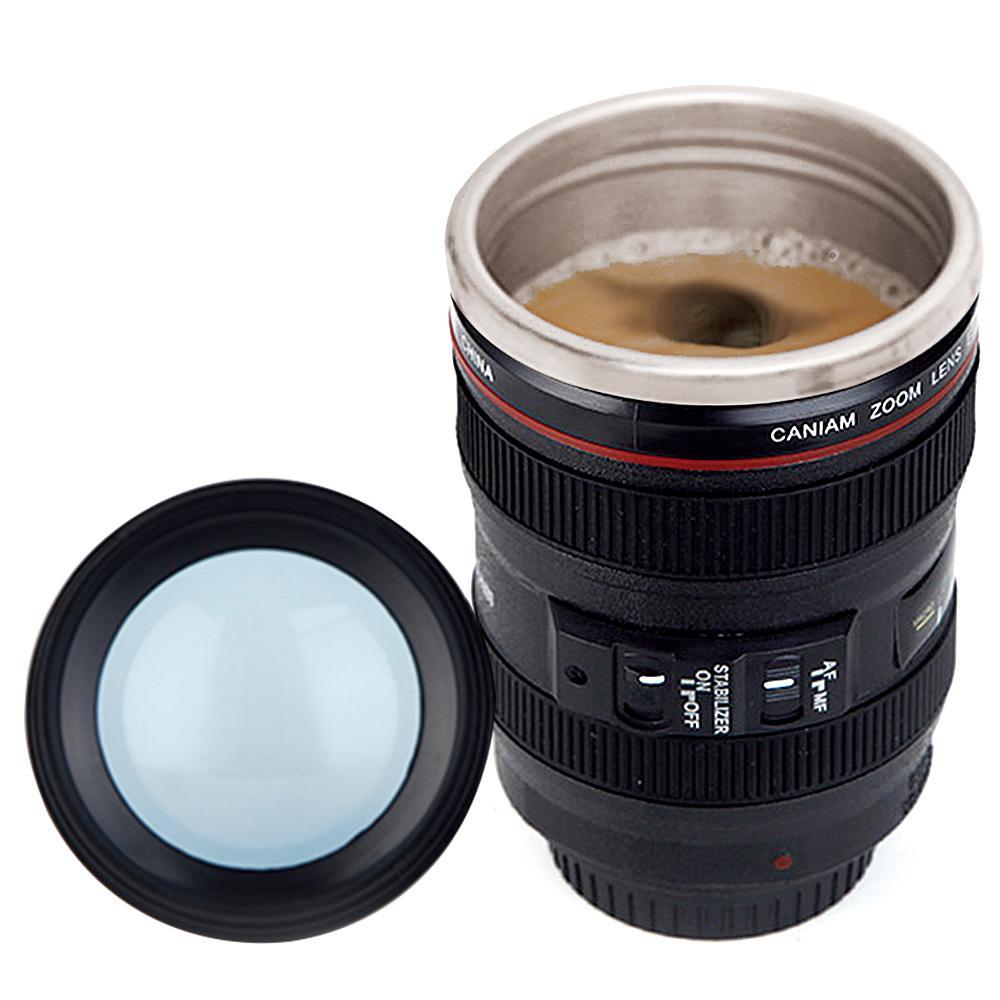 Creative Stainless Steel Camera Lens Shaped Mugs Coffee Mugs Tea Cup Travel Vacuum Flasks With Lid New Year Gifts Drinkware