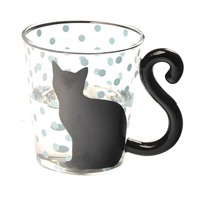 Cute New Creative Cat Kitty Mug Cup Tea Milk Coffee Cups Blue Dots Espresso Sets for Birthday Gift Glass Drinkware Couples Cup