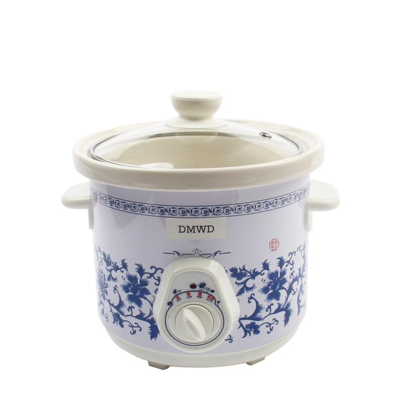 DMWD Household Electric Mini Slow Cooker 140W MINI Mechanical timer Stewing Soup Porridge Pot Ceramic food cooking machine 1.5L