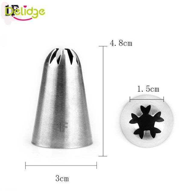 Delidge 12 Shapes Cake Nozzle Stainless Steel Icing Piping Nozzles Cream Beak Pastry Puff Cream Injector Cake Decorating Tool