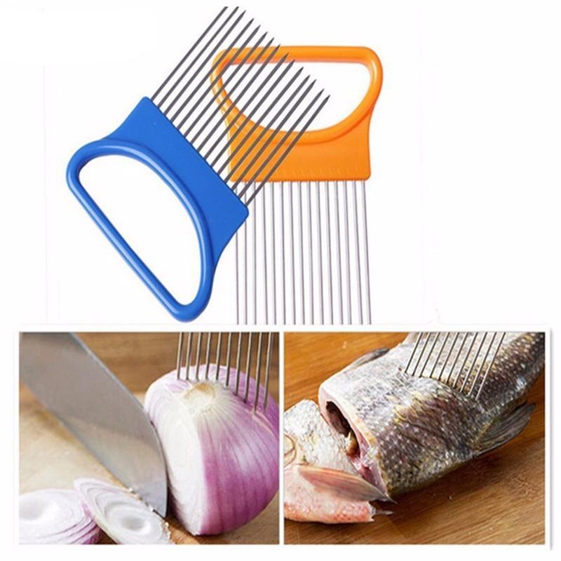 Easy Cut Onion Holder Fork Stainless +Plastic Vegetable Slicer Kitchen Tools Tomato Cutter Metal Meat Needle Gadgets Meat Frok