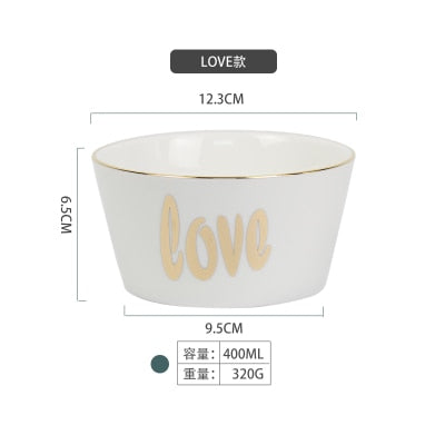 European Style Gold Ceramic Salad Bowl Cereal Rice Soup Mixing Bowl Porcelain Tableware For Dinner High Quality Couples Designs