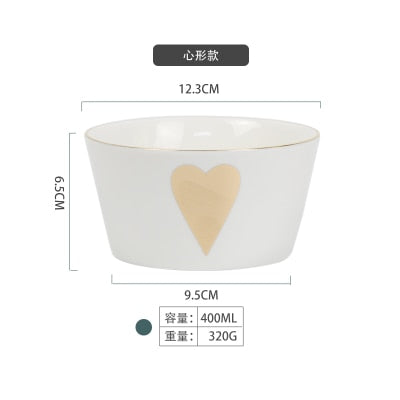 European Style Gold Ceramic Salad Bowl Cereal Rice Soup Mixing Bowl Porcelain Tableware For Dinner High Quality Couples Designs