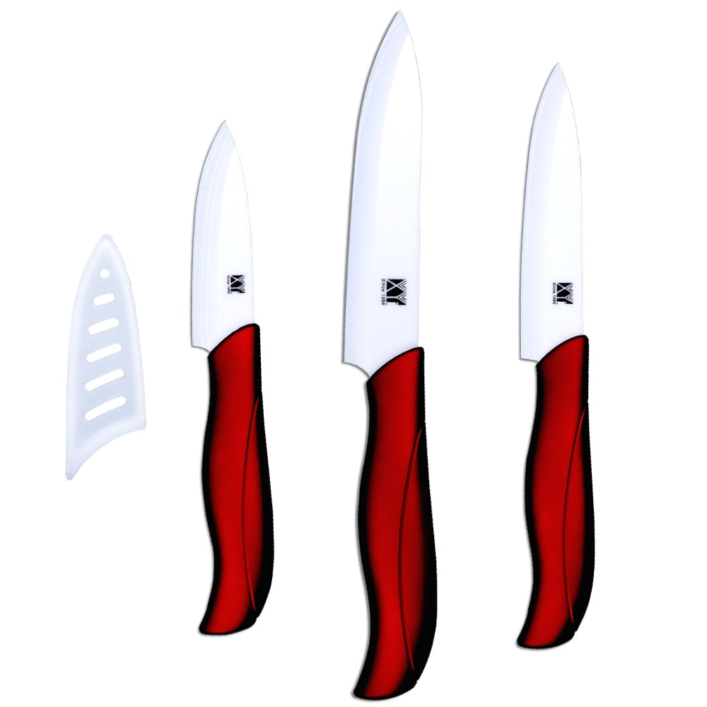 Fine quality ceramic knives paring utility slicing knives three-piece set kitchen knives new arrival red ceramic cooking knives