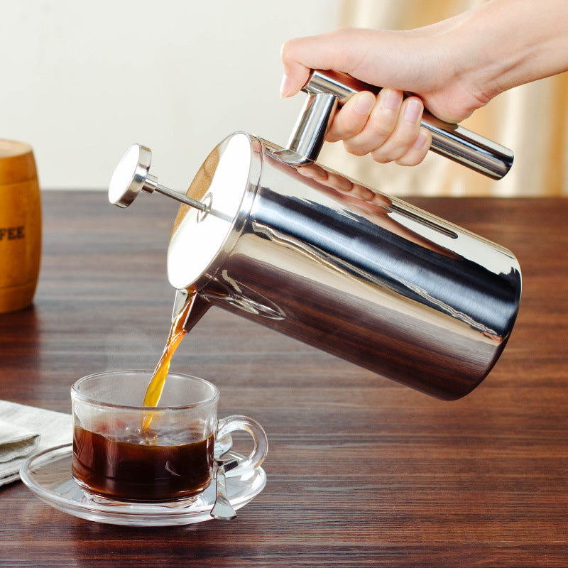 French Press Coffee Maker Double Walled Stainless Steel Espresso Coffee Tea Pot with Coffee Filter Baskets 350 / 800 / 1000ML