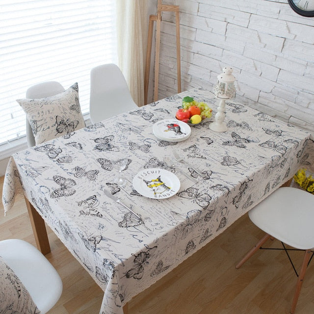 GIANTEX Butterfly Print Decorative Table Cloth Cotton Linen Lace Tablecloth Dining Table Cover For Kitchen Home Decor U0999