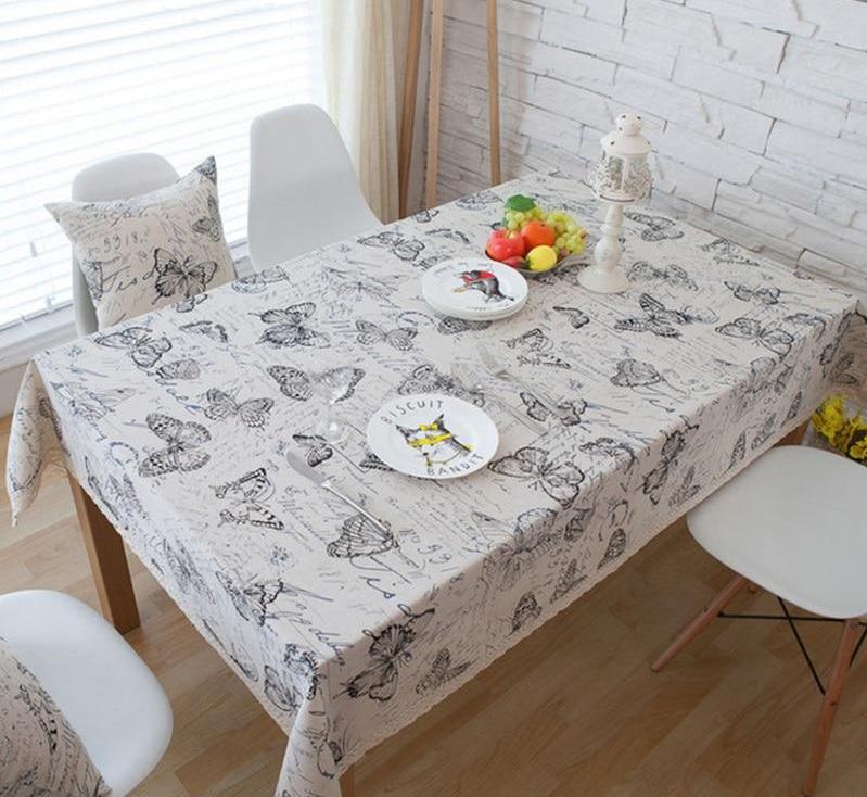 GIANTEX Butterfly Print Decorative Table Cloth Cotton Linen Lace Tablecloth Dining Table Cover For Kitchen Home Decor U0999