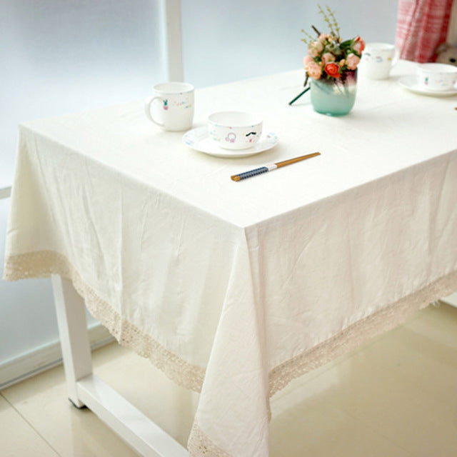 GIANTEX White Decorative Table Cloth Cotton Linen Lace Tablecloth Dining Table Cover For Kitchen Home Decor U1132