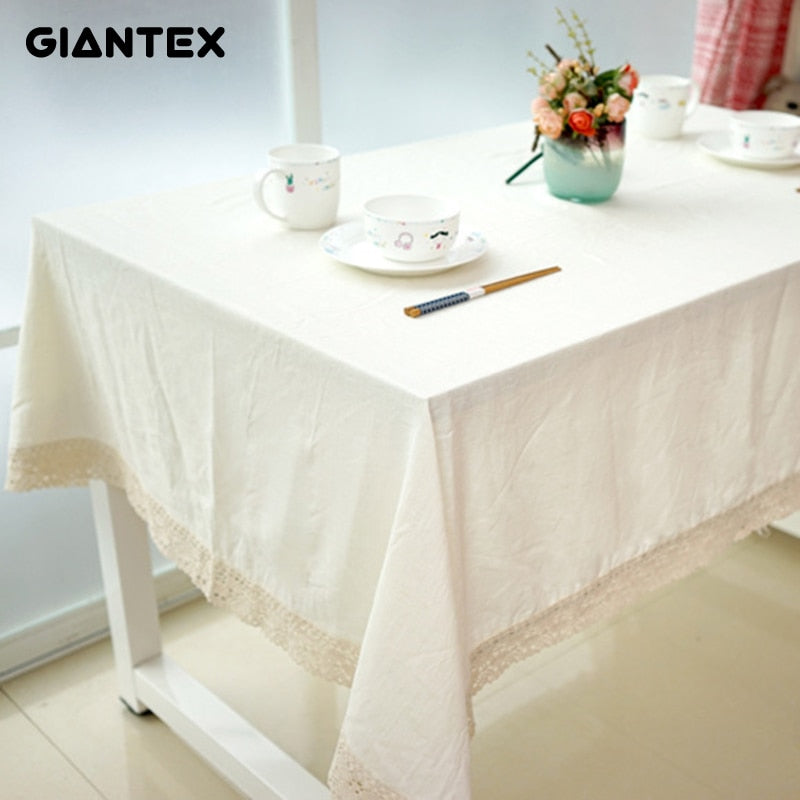 GIANTEX White Decorative Table Cloth Cotton Linen Lace Tablecloth Dining Table Cover For Kitchen Home Decor U1132