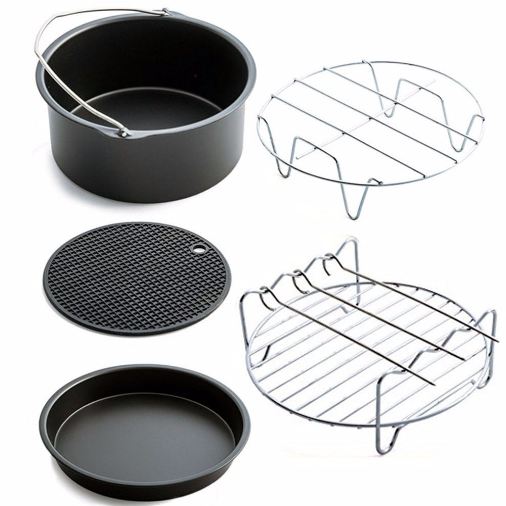 Home Air Frying Pan Accessories Five Piece Fryer Baking Basket Pizza Plate Grill Pot Mat Multi-functional Kitchen Accessory
