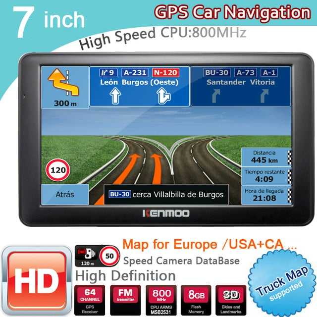 New 7 inch HD GPS Car Navigation 800MHZ FM/8GB/DDR3 2018 Maps For Russia/Belarus  Europe/USA+Canada TRUCK Satnav Camper Caravan