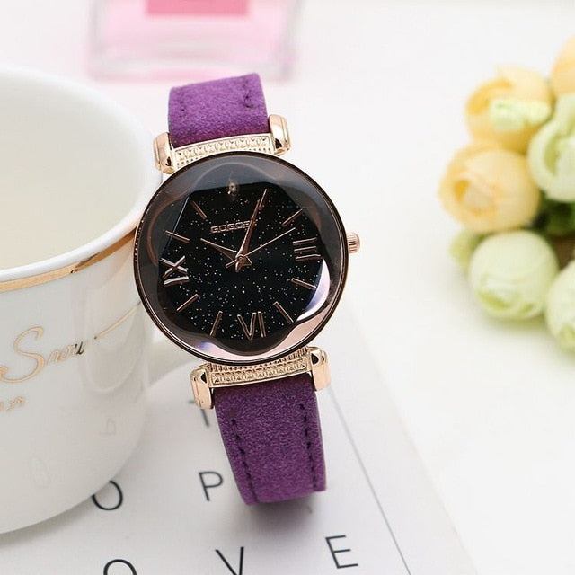 New Fashion Rose Gold Leather Watches Women ladies casual dress quartz wristwatch