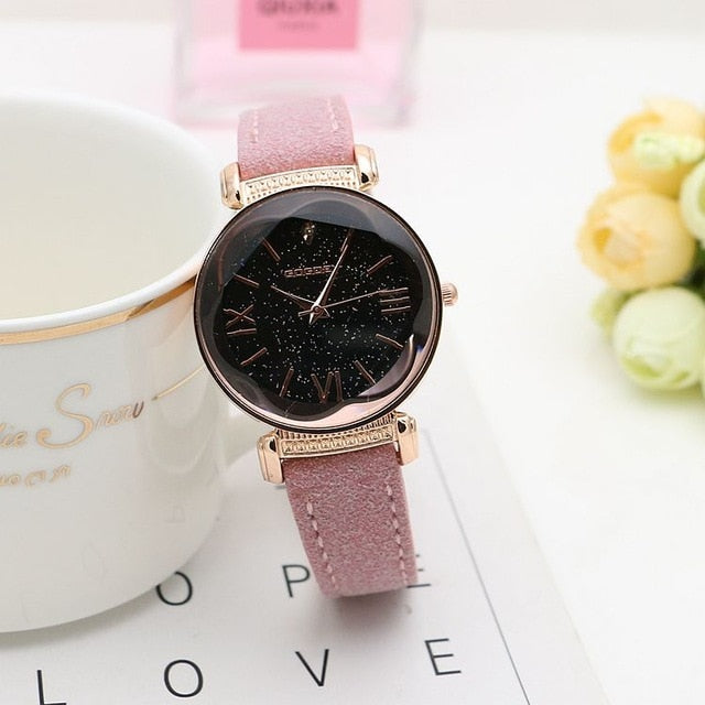 New Fashion Rose Gold Leather Watches Women ladies casual dress quartz wristwatch