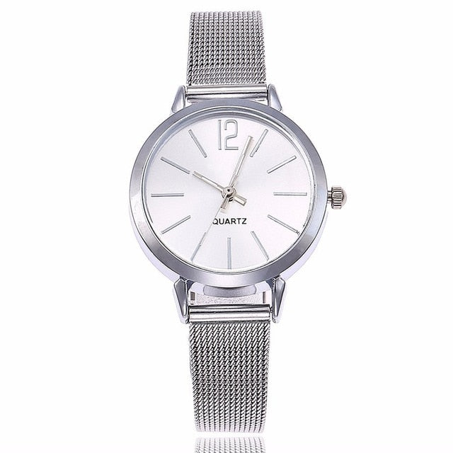 Fashion Women Stainless Steel Silver Gold Mesh Watch Unique Quartz Wristwatches