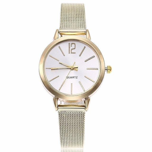 Fashion Women Stainless Steel Silver Gold Mesh Watch Unique Quartz Wristwatches