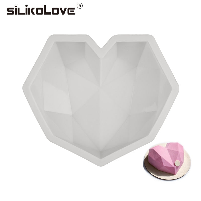 SILIKOLOVE 3D Diamond Love Heart Shape Silicone Molds Bakeware For Sponge Cakes Chiffon Mousse Pastry Dessert  Moulds Food Grade