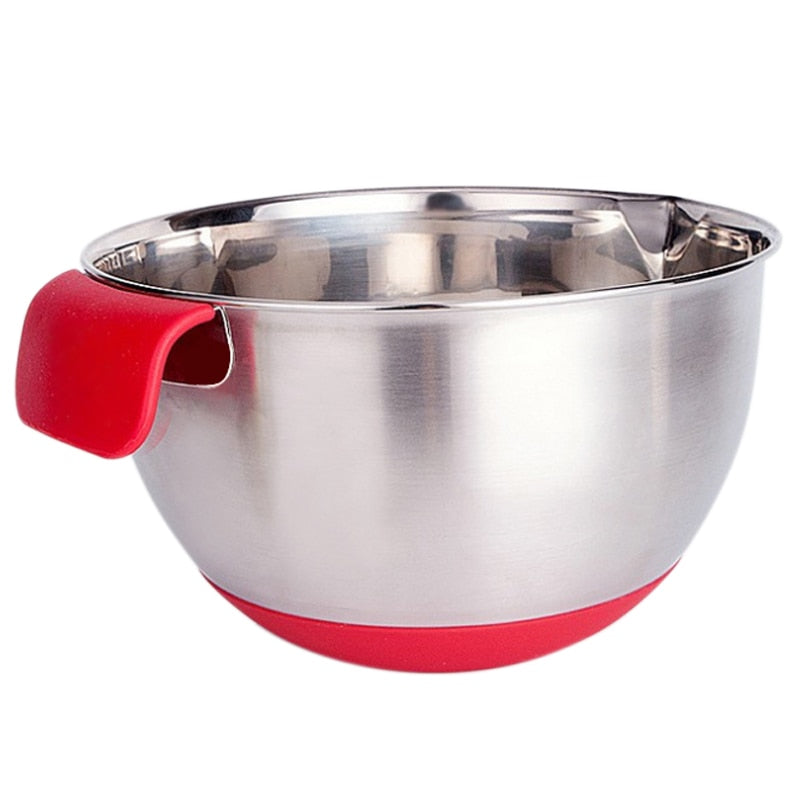 Silicone handle stainless steel non-slip scale mixing bowl salad bowl