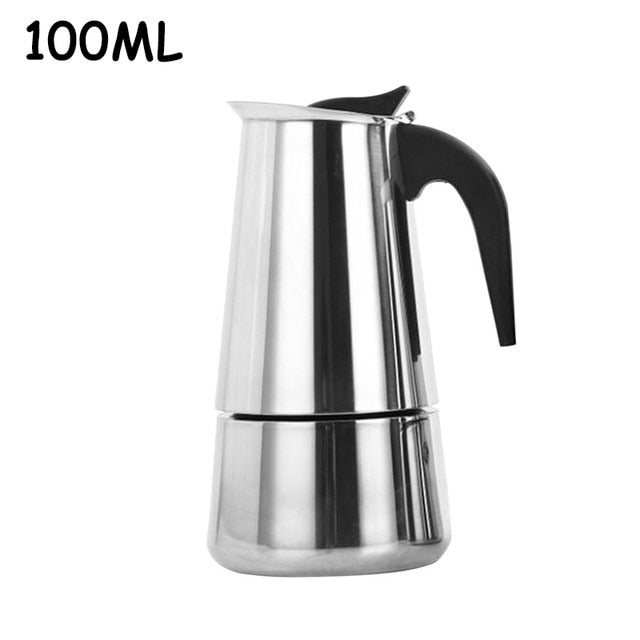 Stainless Steel Coffee Maker Pot Mocha Moka Espresso Latte Stovetop Coffee Pot Filter 100ML 200ML 300ML 450ML Coffee Machine