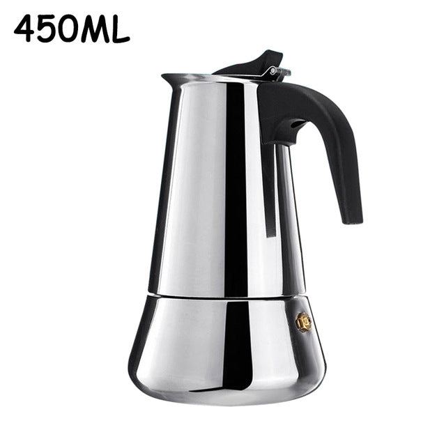 Stainless Steel Coffee Maker Pot Mocha Moka Espresso Latte Stovetop Coffee Pot Filter 100ML 200ML 300ML 450ML Coffee Machine