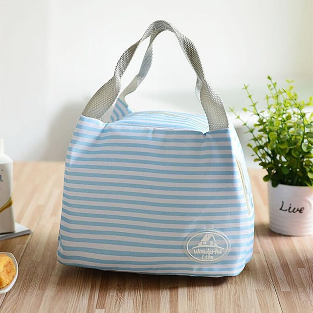 Striped Dot Portable Lunch Bag Thermal Insulated Cold keep Food Safe warm Lunch bags For Girls Women#121