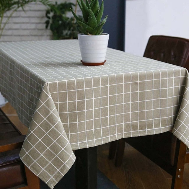 Sytlish Linen Table Cloth Country Style Plaid Print Multifunctional Rectangle Table Cover Tablecloth Home Kitchen Decoration