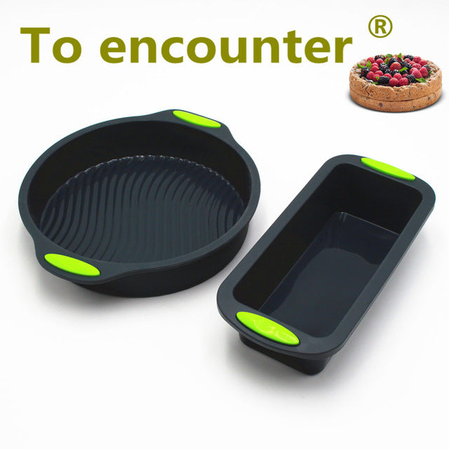 To encounter Square Quadrate Shape Round Shape Silicone Baking Cake Mold DIY Toast Bread Pans Cake Dishes Tray 2 in Package