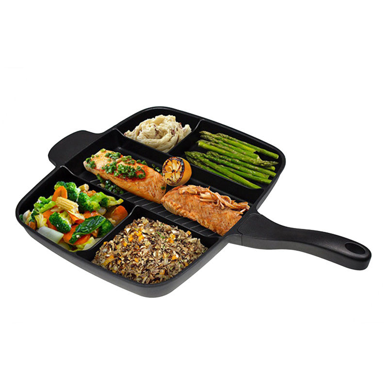 Wholesale Fryer Pan Non-Stick 5 in 1 Fry Pan Divided Grill Fry Oven Meal Skillet 15" Black Drop Shipping