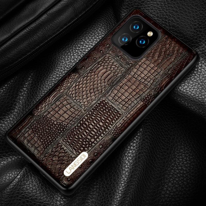 Designer Iphone 12 Pro Max Case: Retro Splice Genuine Leather